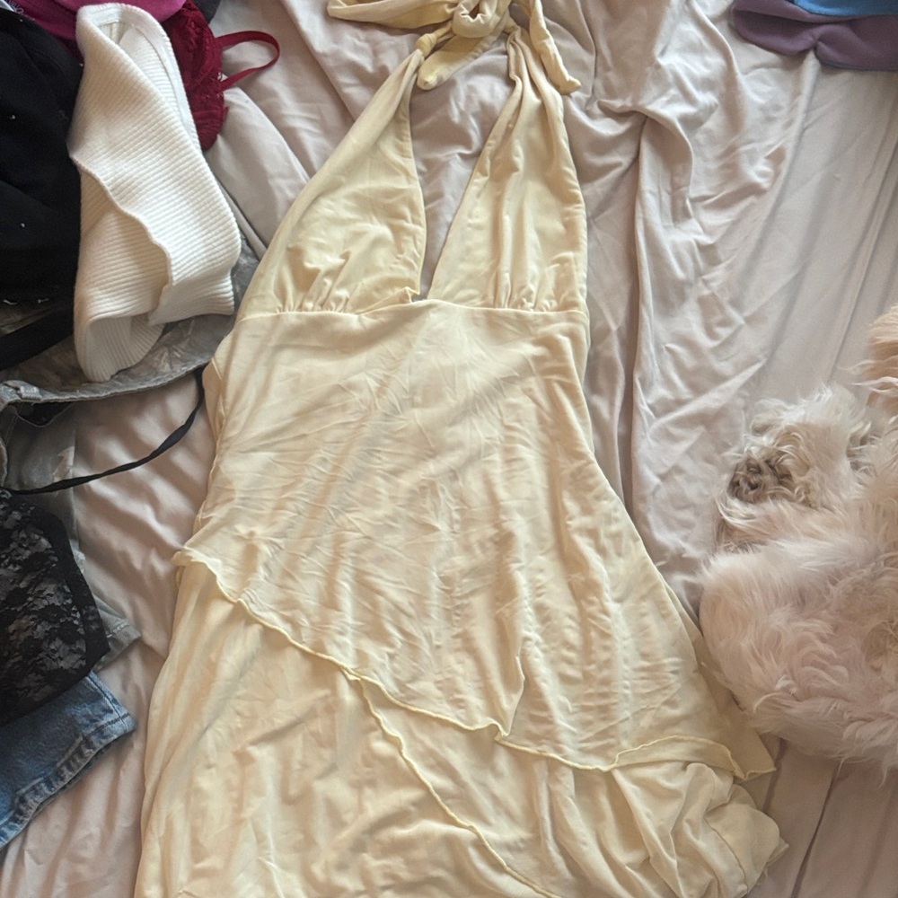 Elegant Yellow Halter Dress